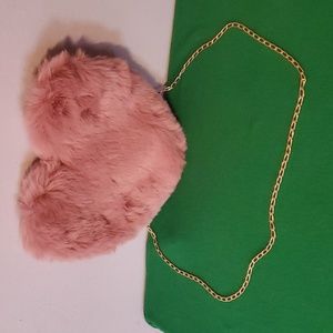 Light Pink Faux Fur Heart Shaped Purse With Chain Strap